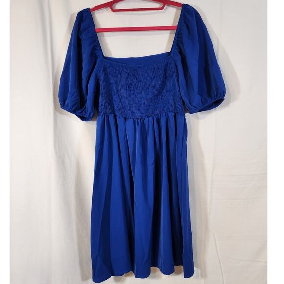 Shein US 8/10 $28 Royal Blue Square Neck Balloon Sleeve Castlecore Short Dress‎ - Picture 5 of 11
